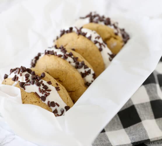 pumpkin ice cream sandwiches in a bread pan