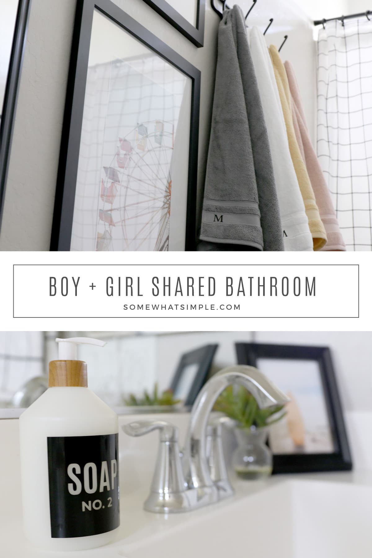 Give your kid's bathroom a much-needed refresh with some simple monogrammed towels and updated bathroom decor. via @somewhatsimple