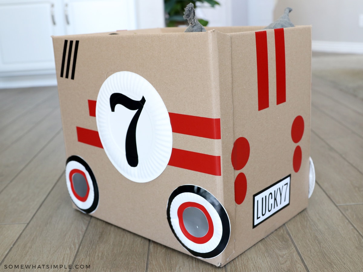 cardboard racing car for family movie night