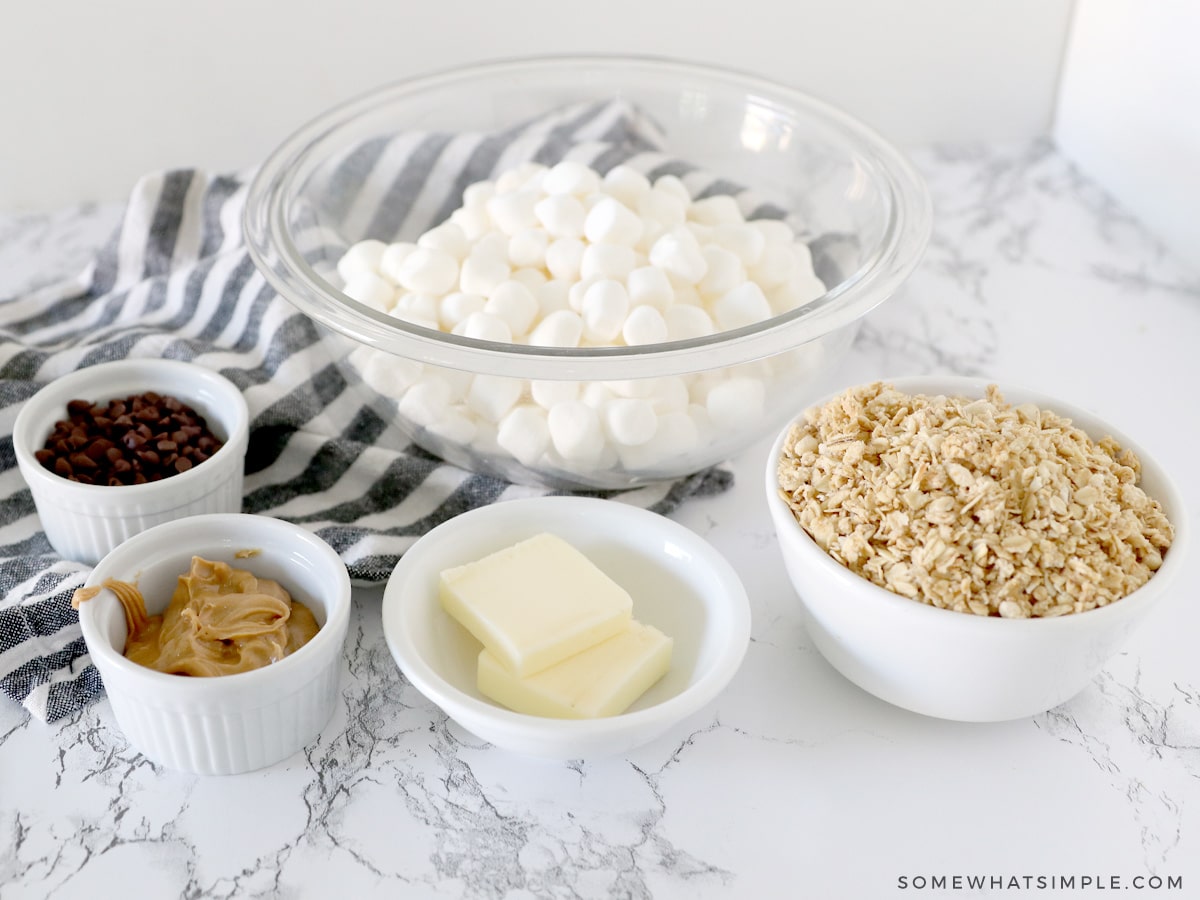 granola bar ingredients on a white counter