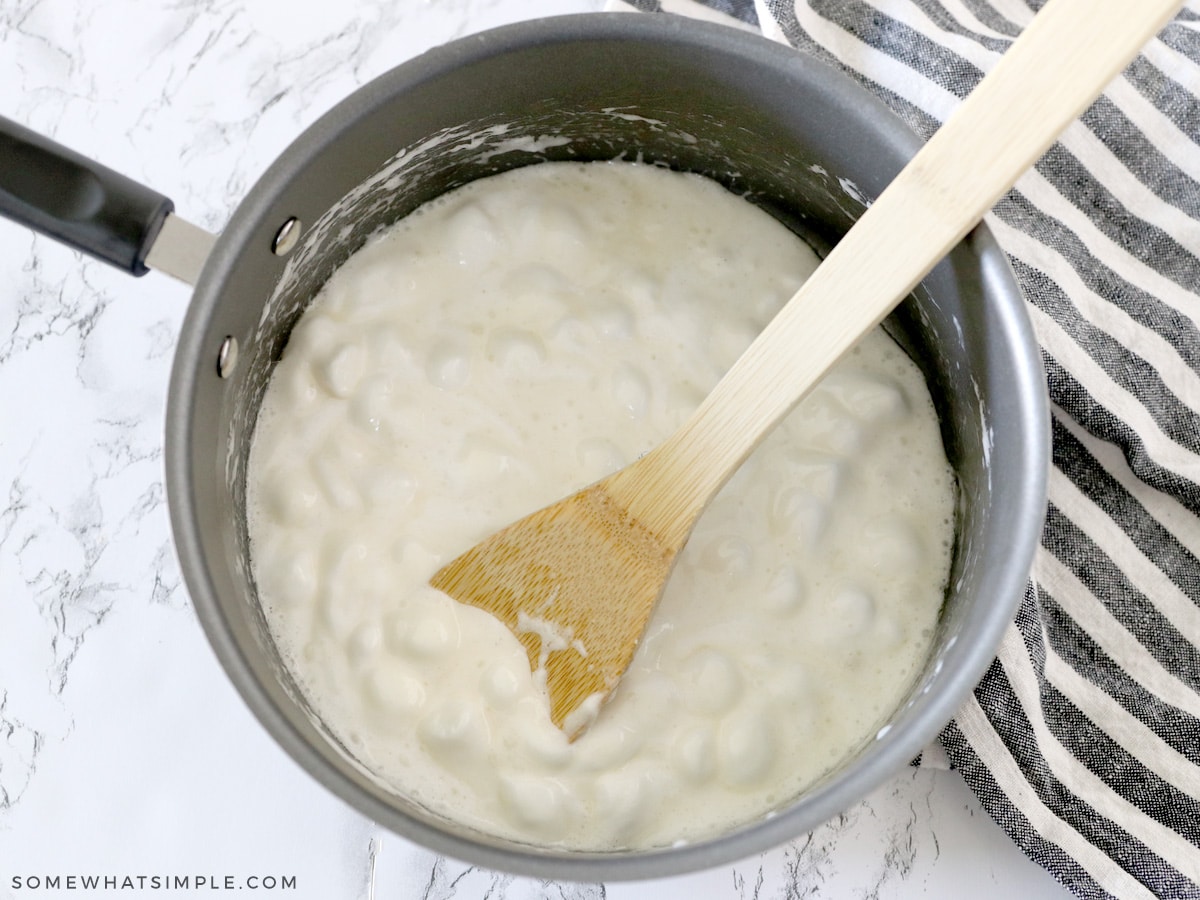 melting marshmallows and butter in a sauce pan