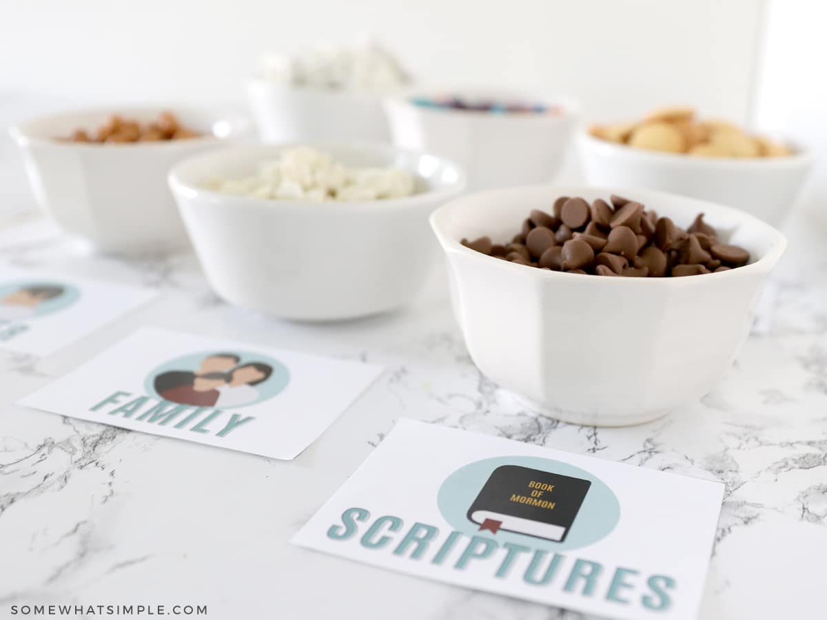 piece of paper with the word scriptures on it next to a bowl