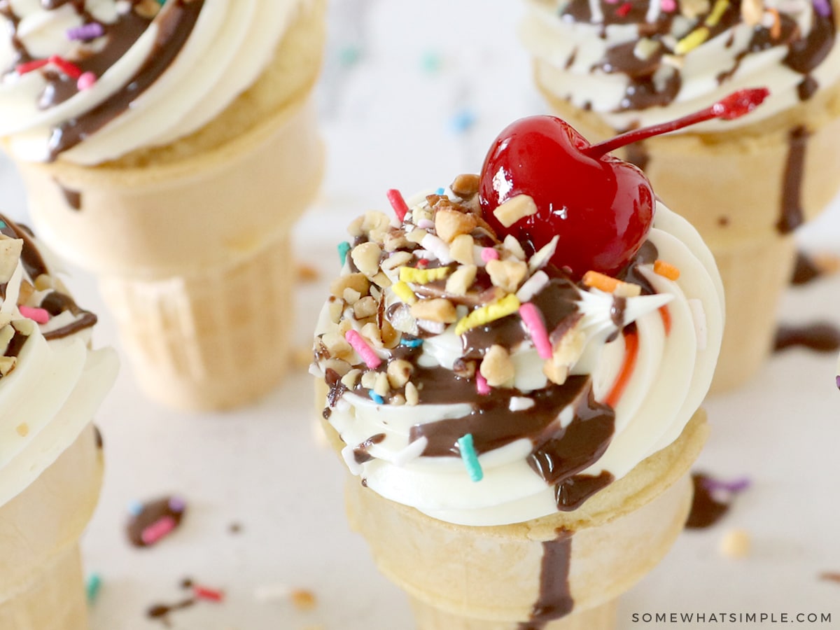 close up on a ice cream cone cupcake 