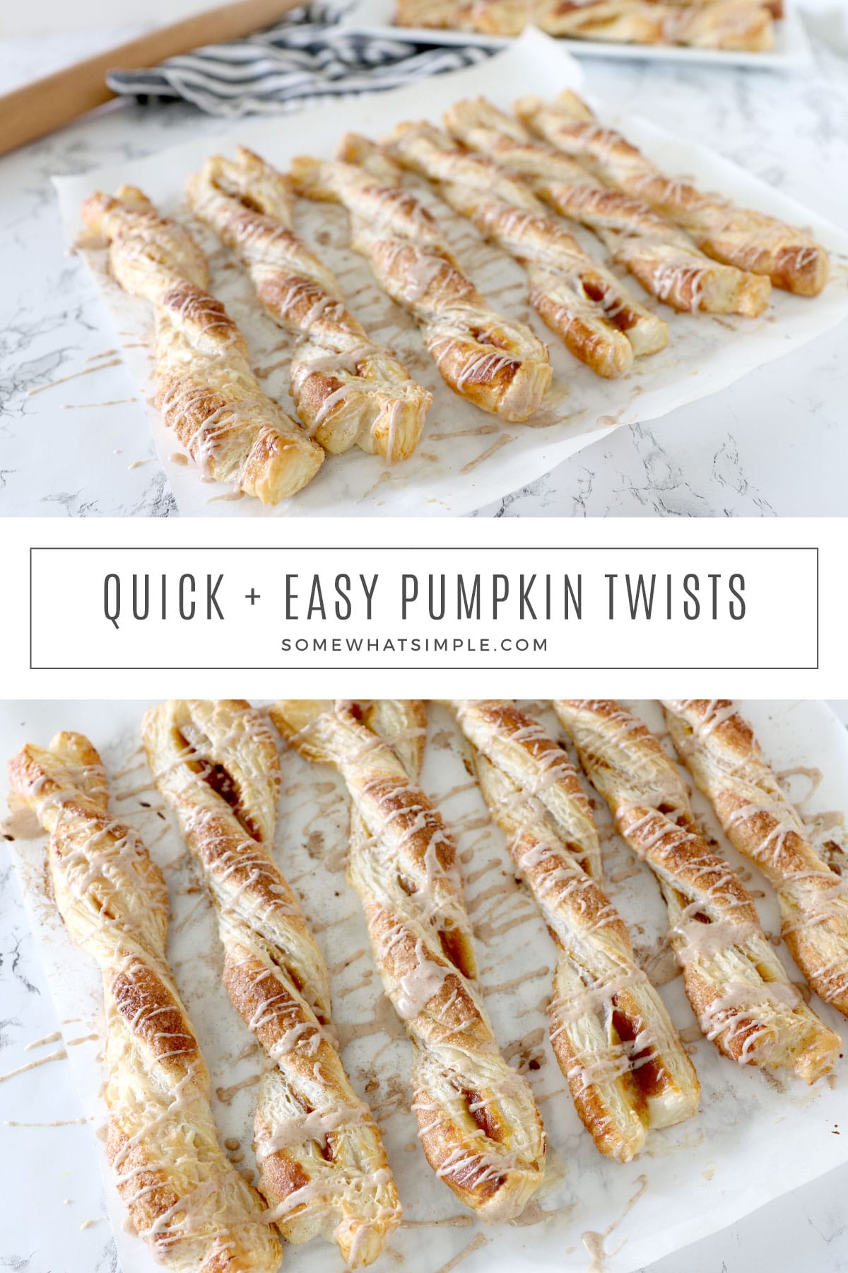 Pumpkin Twists are a delicious finger food with all the flavors you love in a pumpkin pie! They're simple to make and totally delicious! via @somewhatsimple