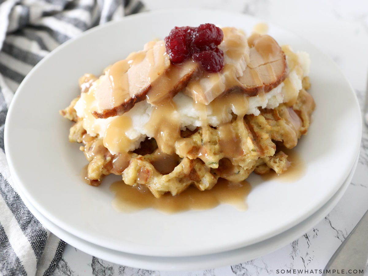 closeup of a stuffing waffle