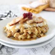 stuffing waffles on a white plate