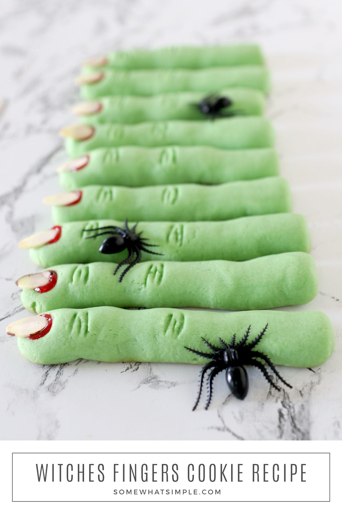 Witch Finger Cookies are made with a buttery shortbread dough that melts in your mouth and tastes amazing! How can something look this spooky but taste so good? via @somewhatsimple