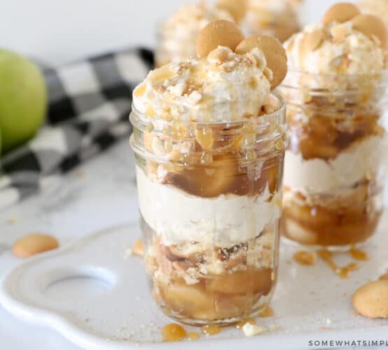 Caramel Apple Trifle in glass jars