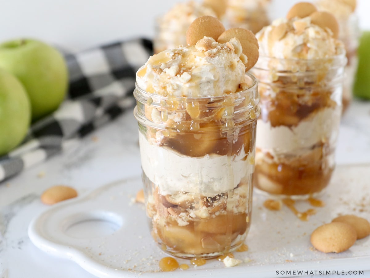 Caramel Apple Trifle in glass jars