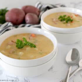 two bowls of potato cheddar soup