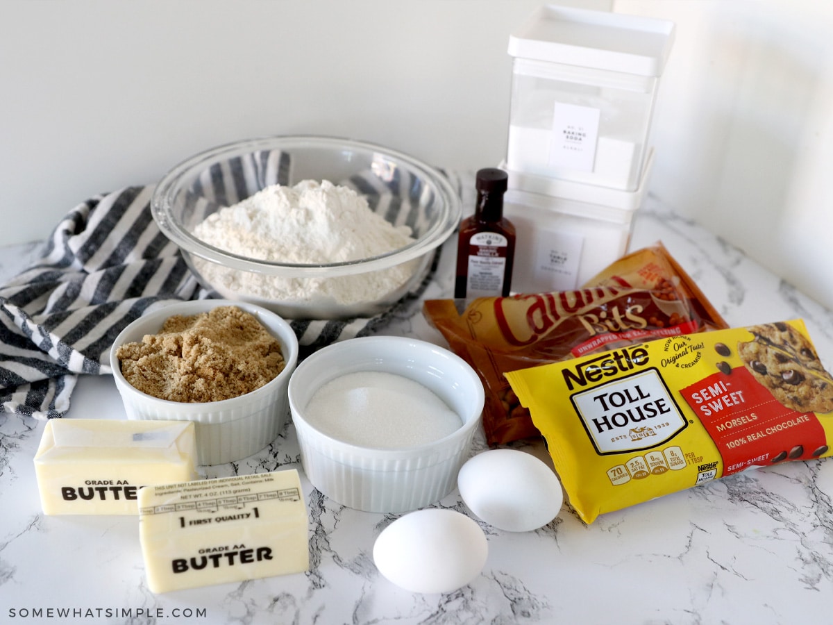 ingredients for caramel chocolate chip cookies
