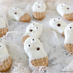 ghost cookies on a counter