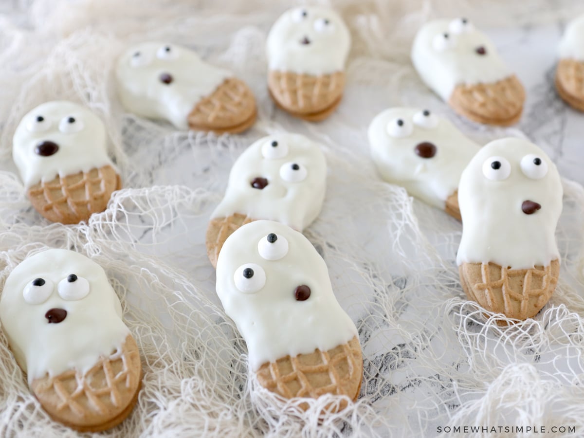 ghost cookies on a counter