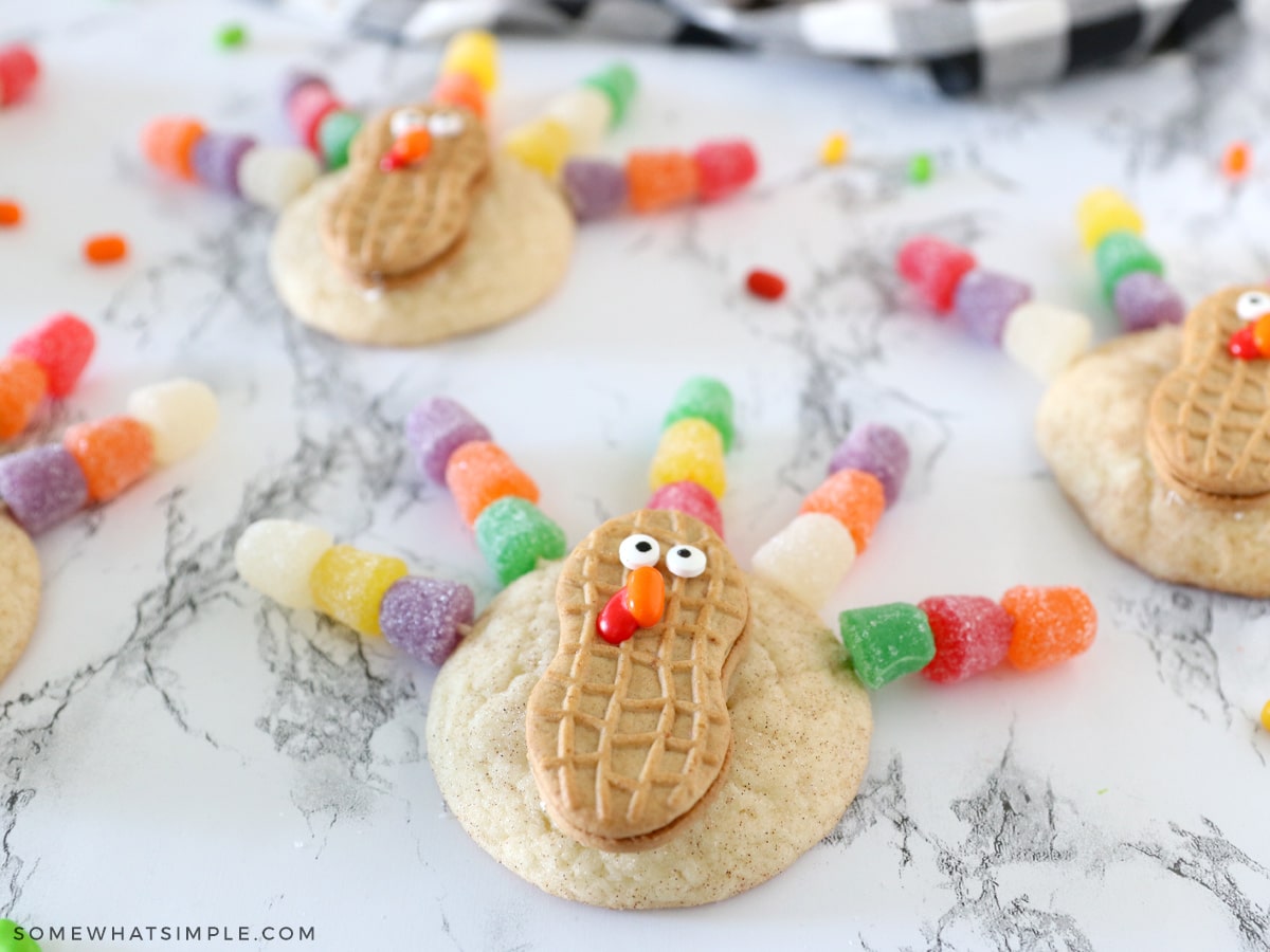 finished turkey cookies on a white counter