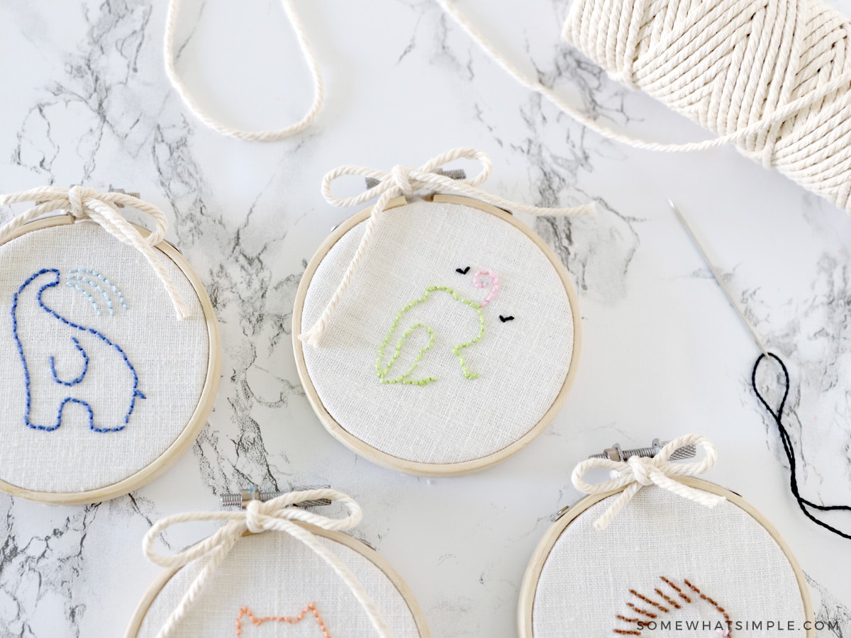 simple embroidery designs in wood circle frames
