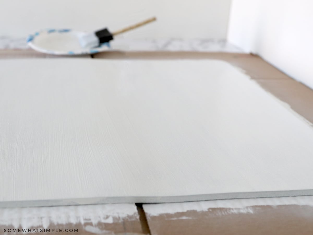 adding white paint to a kitchen mat