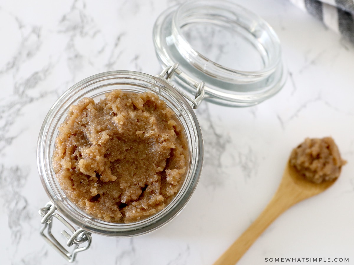 open jar with sugar scrub inside