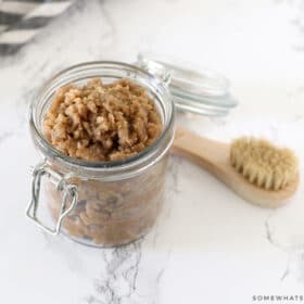 pumpkin spice sugar scrub in a glass jar