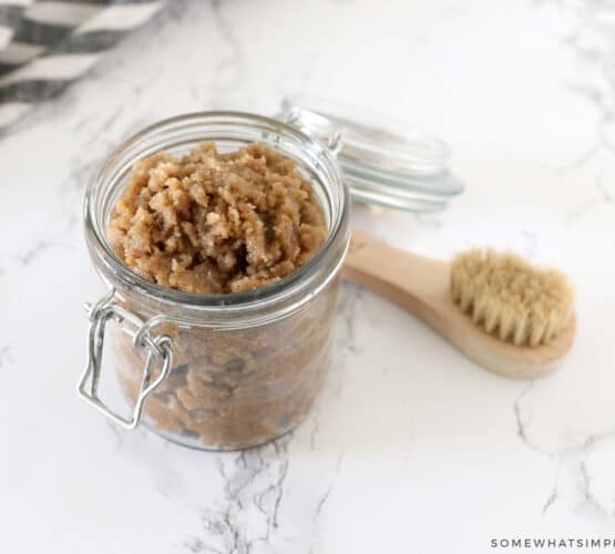 pumpkin spice sugar scrub in a glass jar