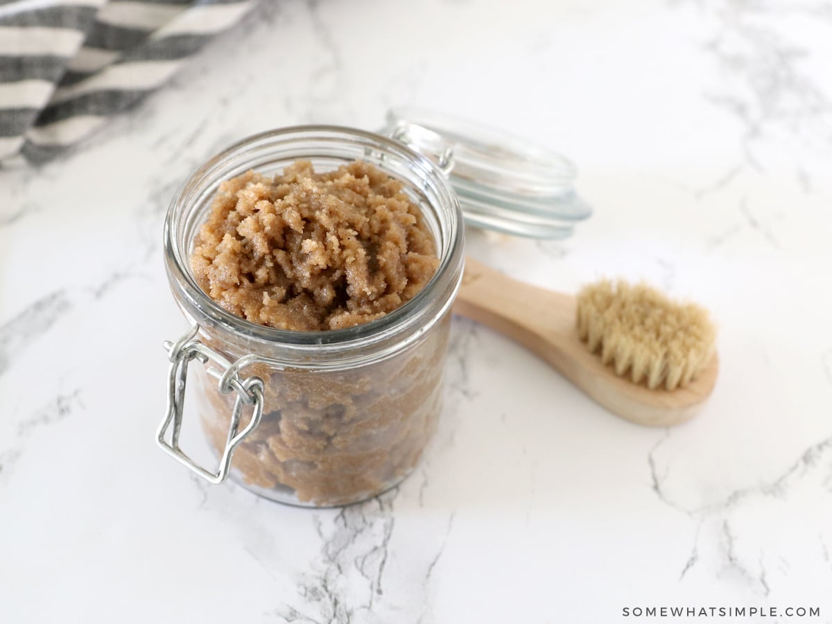 pumpkin spice sugar scrub in a glass jar