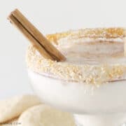 close up of a snickerdoodle mocktail in a cocktail glass