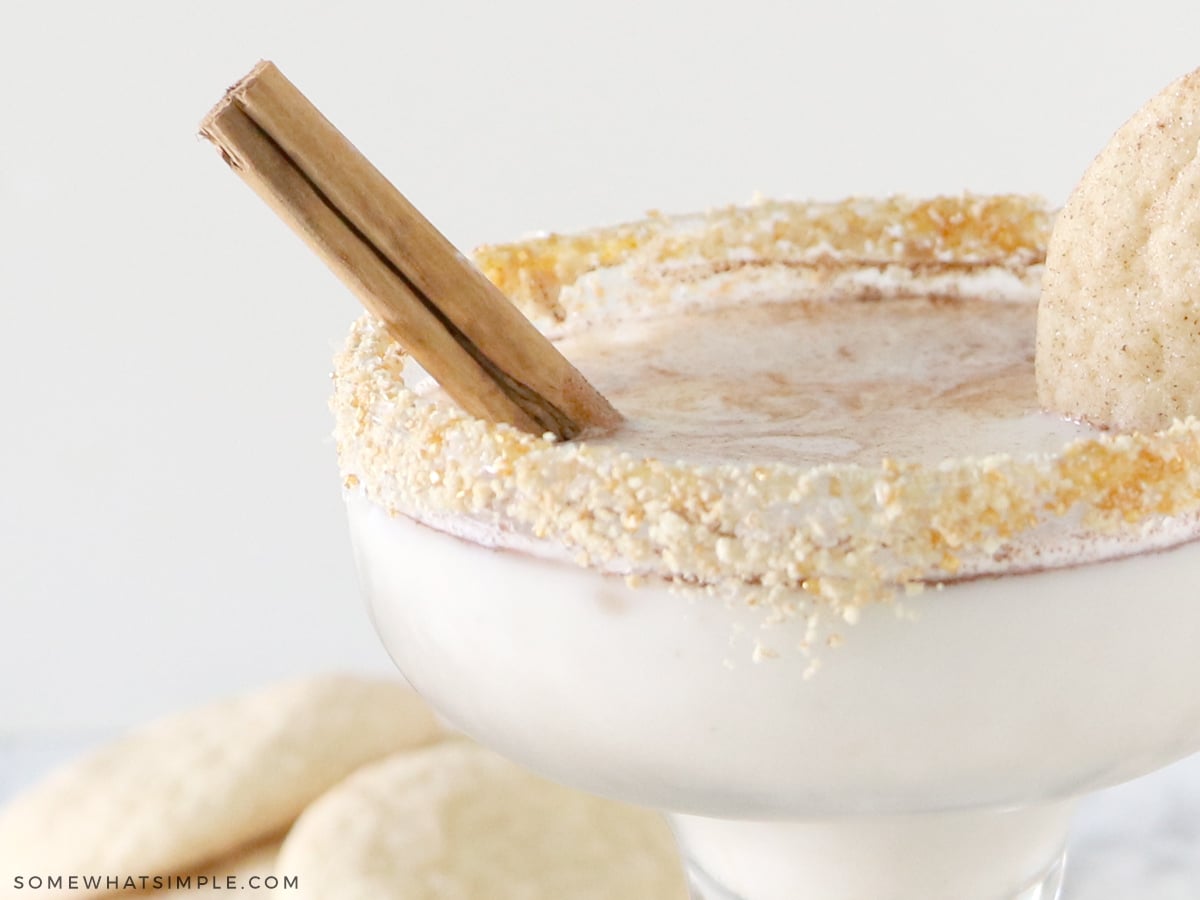 close up of a snickerdoodle mocktail in a cocktail glass