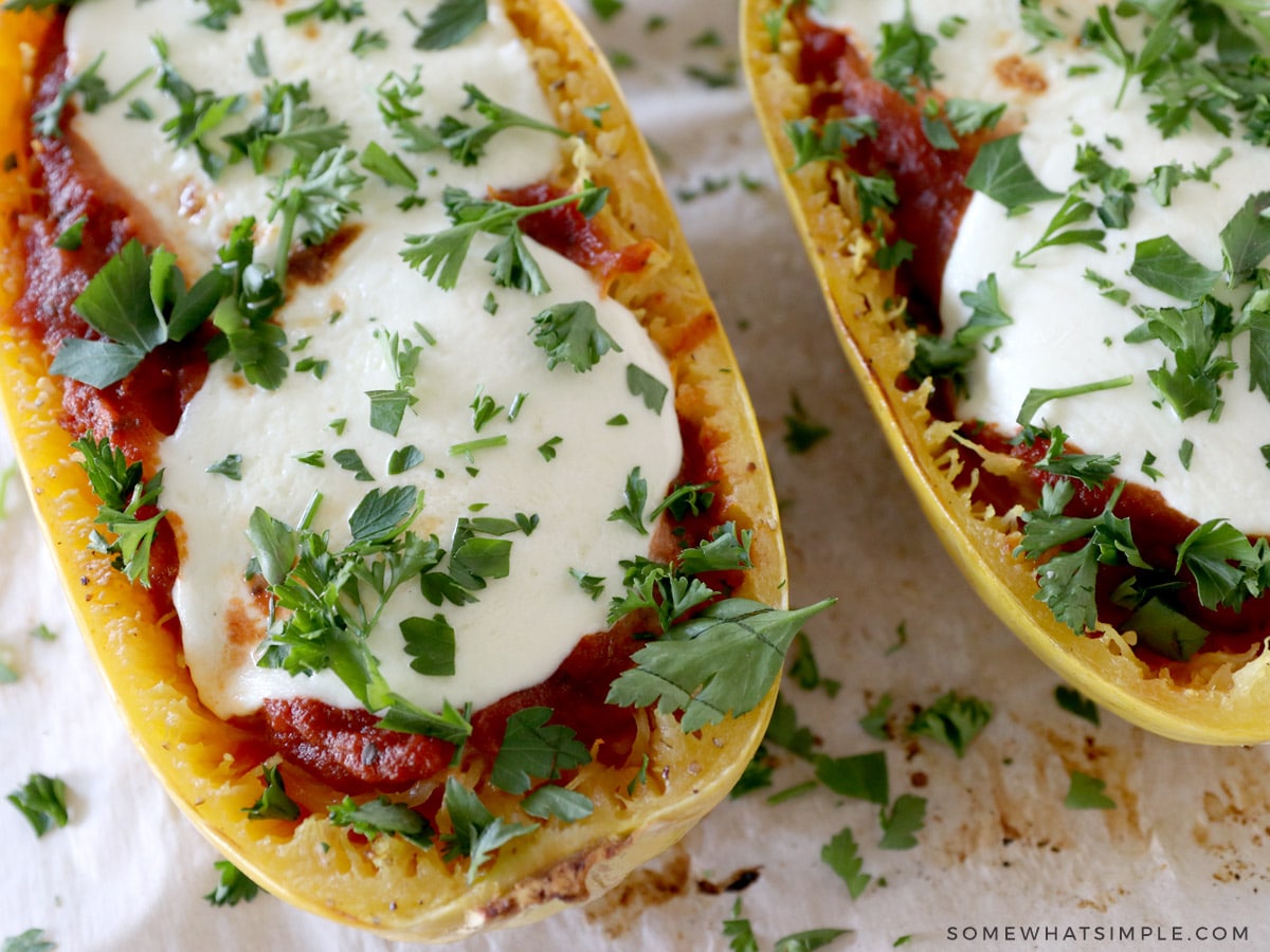 spaghetti squash with red sauce and cheese