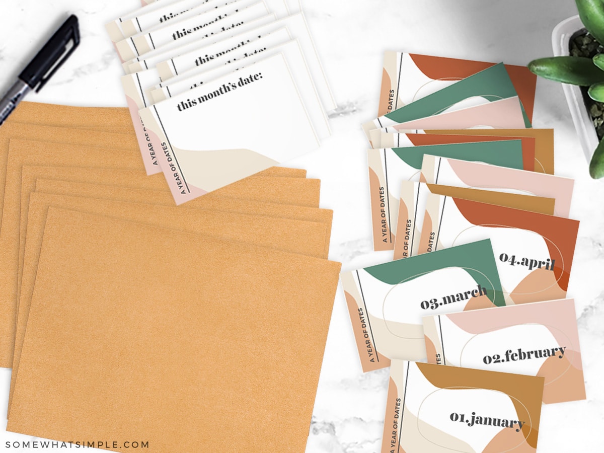 a year of date night printables with envelopes