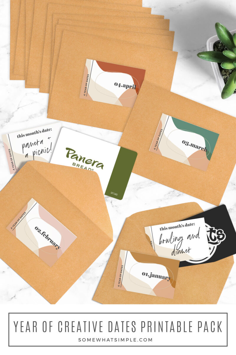 long image of date ideas in brown envelopes