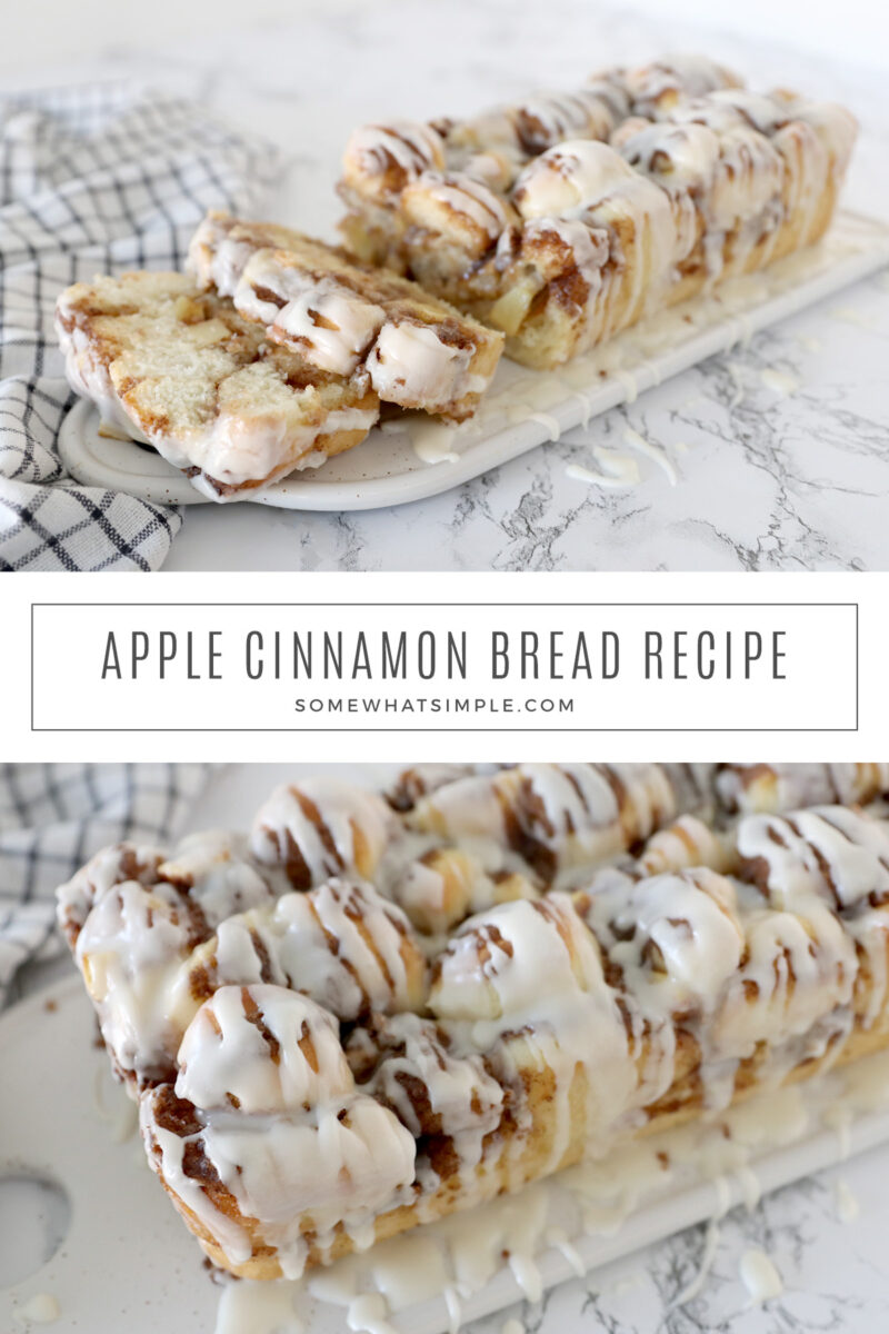 collage of pictures with finished loaves of apple bread