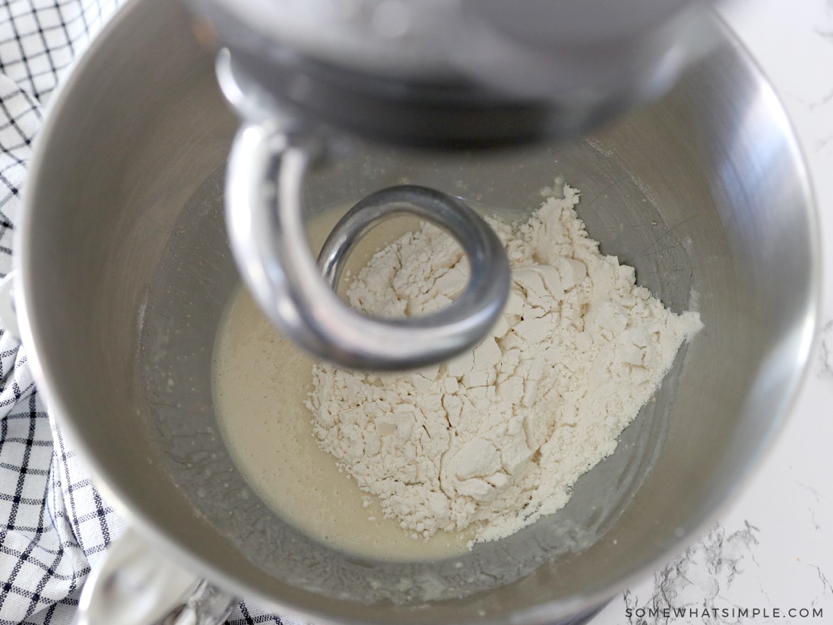 kneading the dough in a mixer