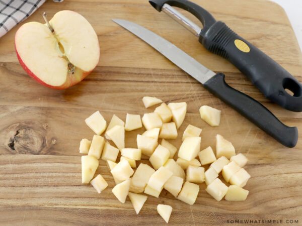 sliced apples cut into cubes