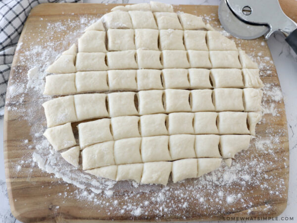 apple bread dough cut into cubes