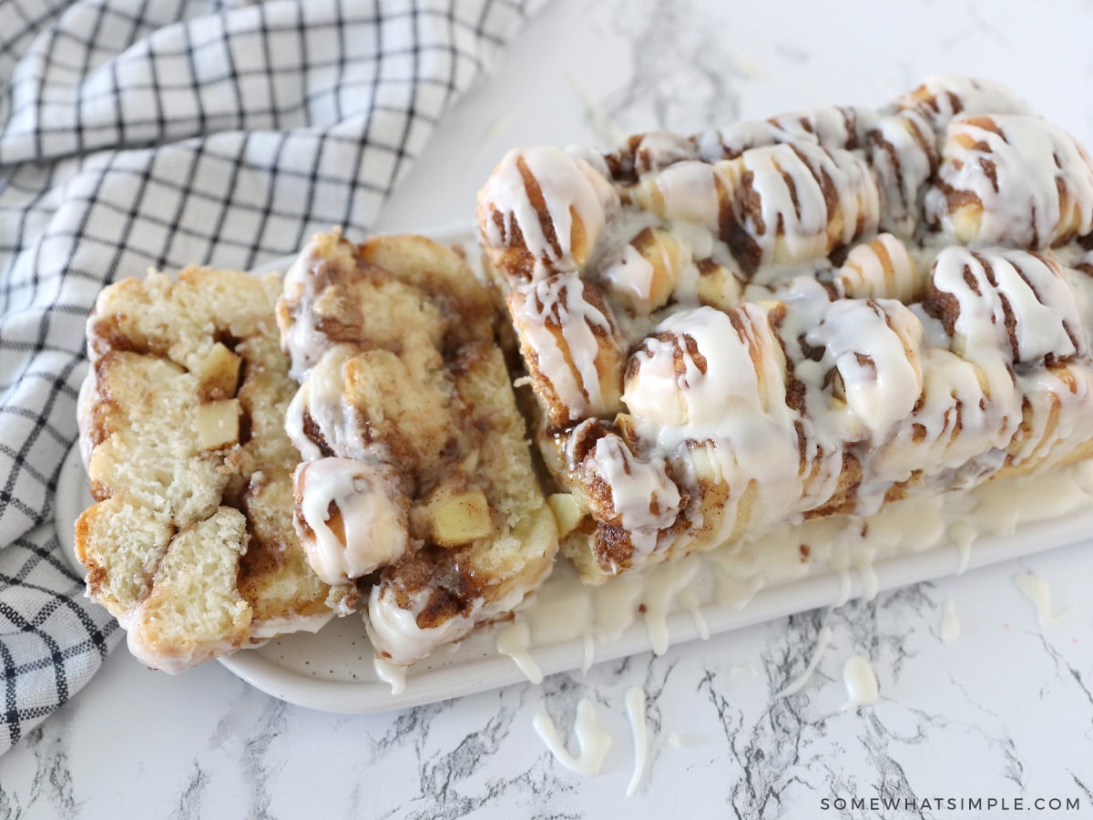 sliced apple cinnamon bread on a counter