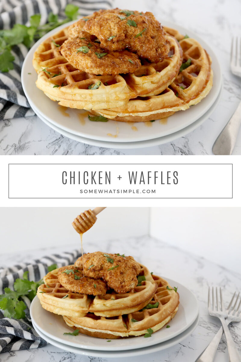 chicken and waffles collage of images