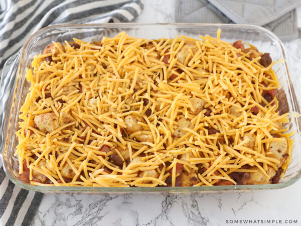 baked casserole pan with cheese