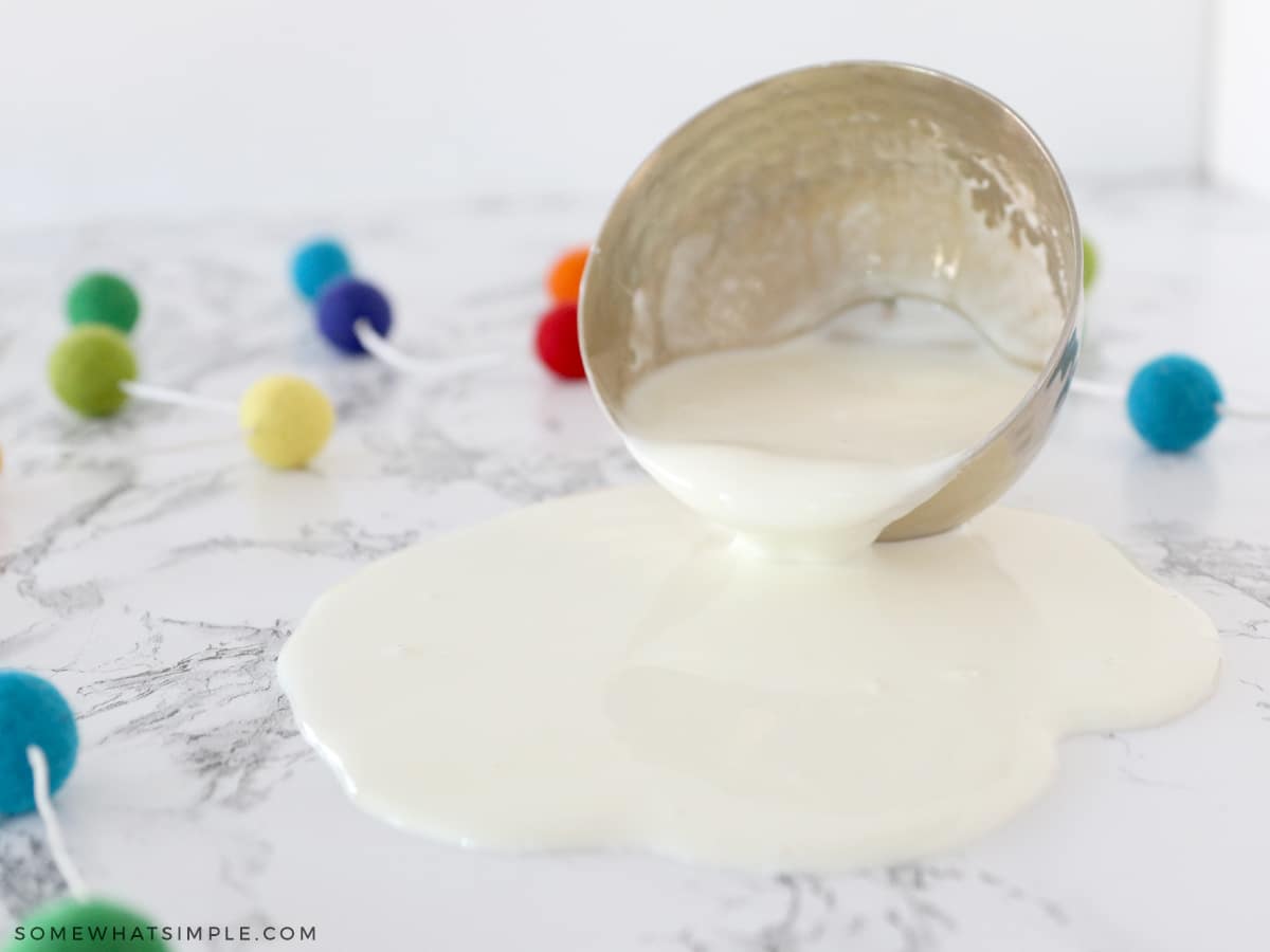 Cornstarch and water spilling from a bowl