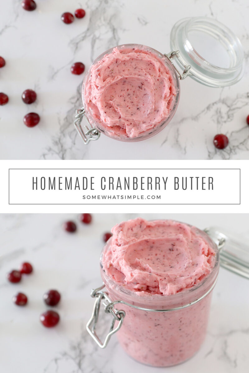 collage of cranberry butter in glass jars