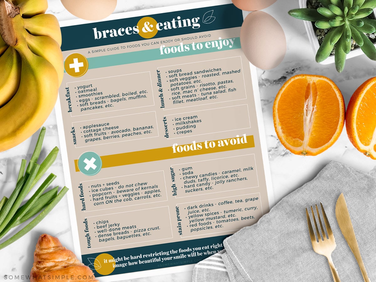 a free printable with the foods you can and cant eat while you have braces