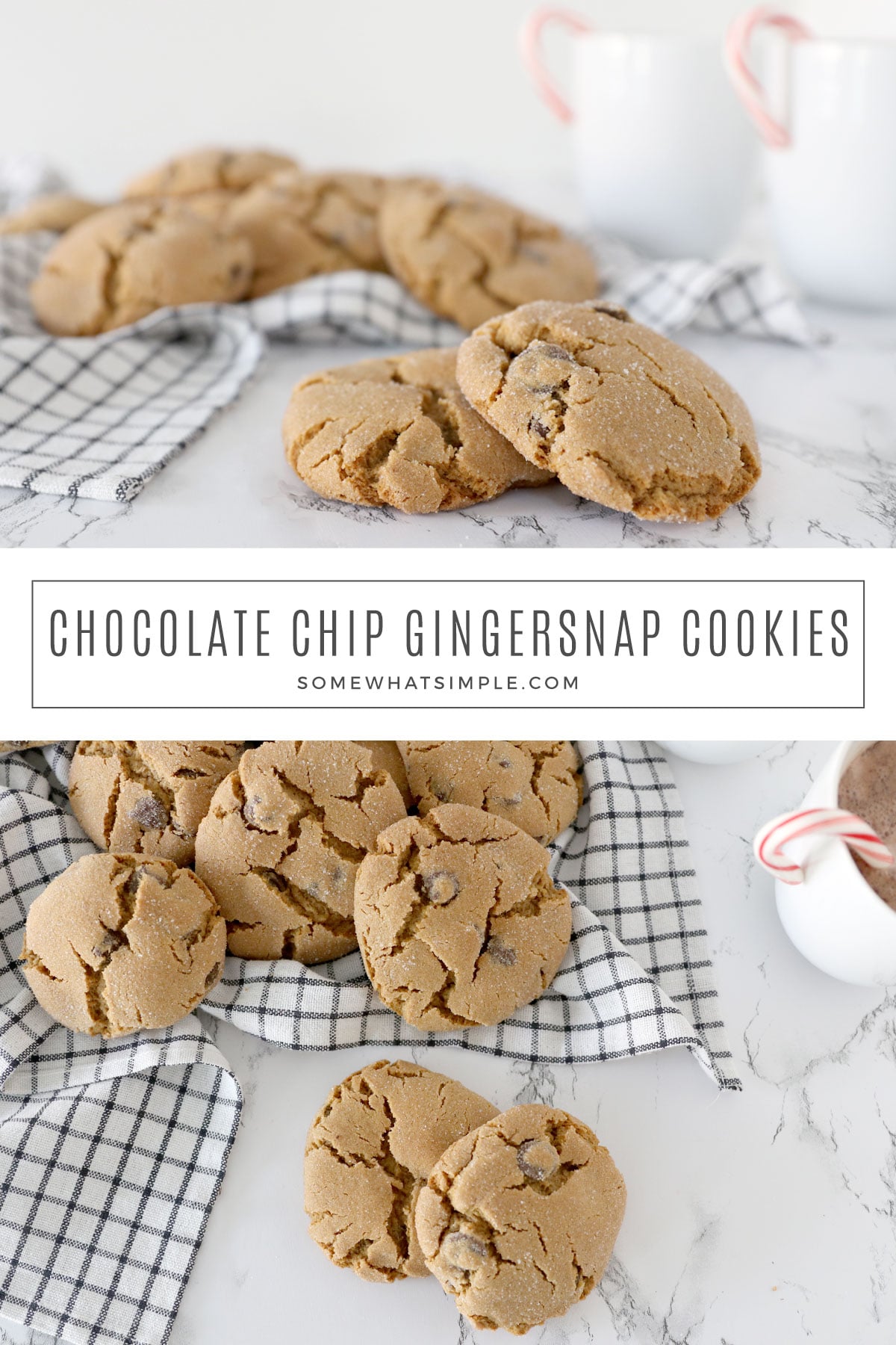 These easy holiday cookies combine two of our favorite things, soft gingersnap cookies, and dark chocolate. Get the recipe here! via @somewhatsimple
