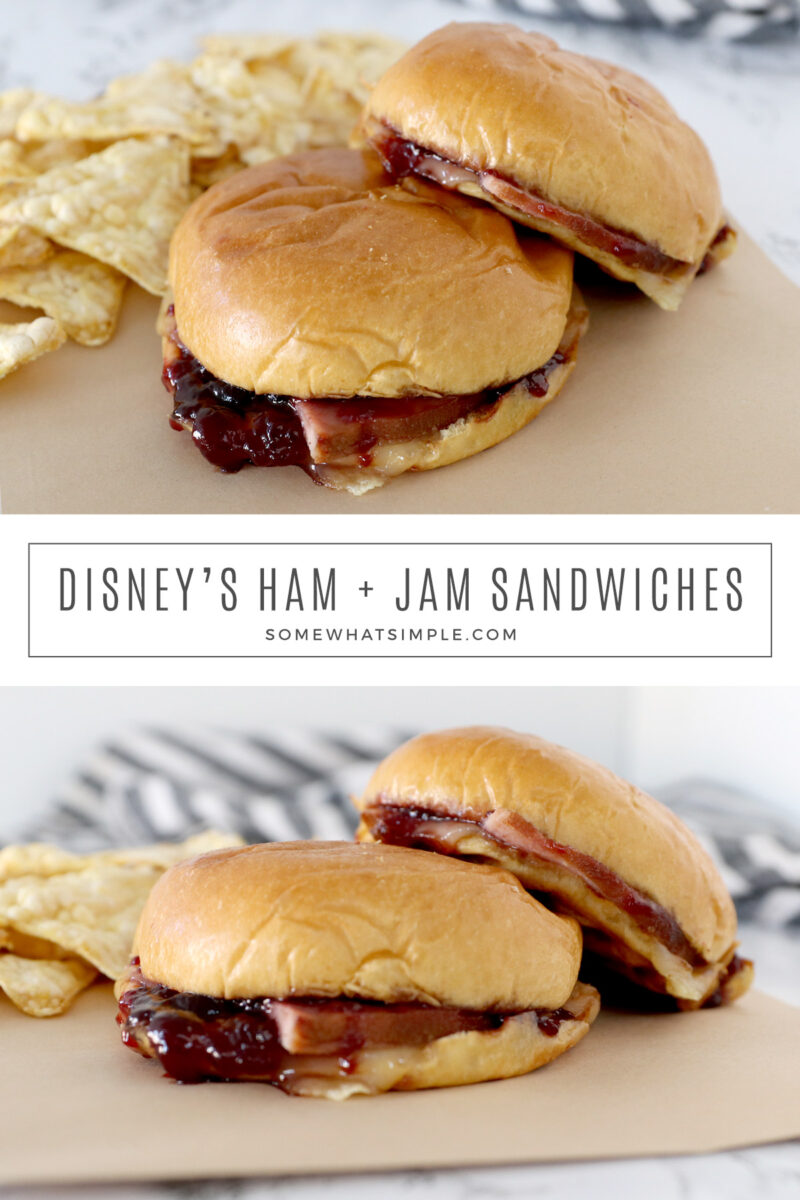 collage of ham and jam sandwiches