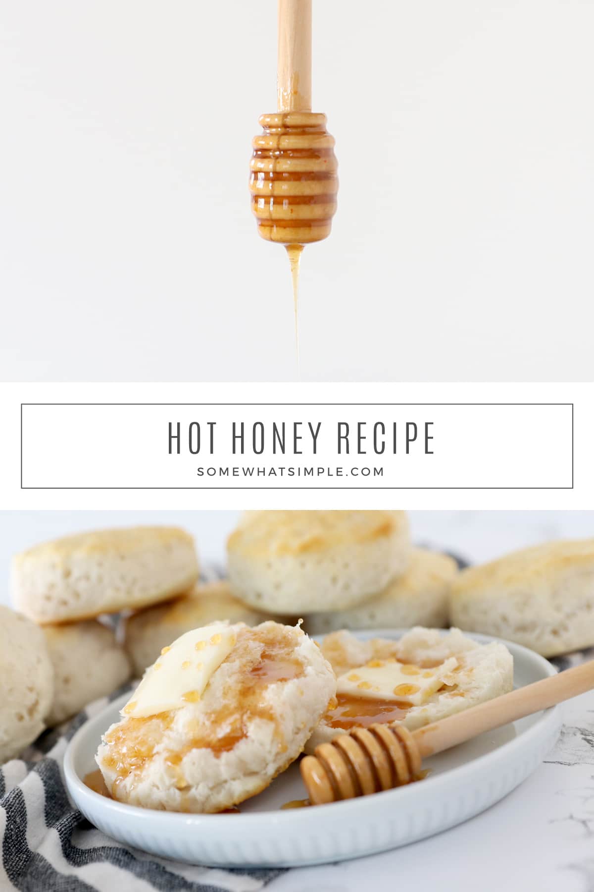 Give your food a little KICK with this EASY Hot Honey recipe. Made with 2 ingredients, this condiment is sweet, spicy, and totally delicious! via @somewhatsimple