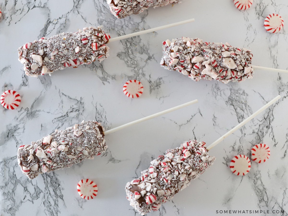 Peppermint Marshmallow Pops on the counter