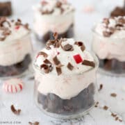 close up of a peppermint parfait in a small glass cup