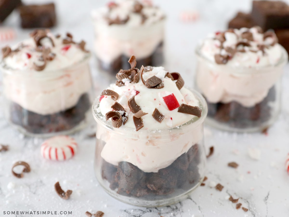 close up of a peppermint parfait in a small glass cup