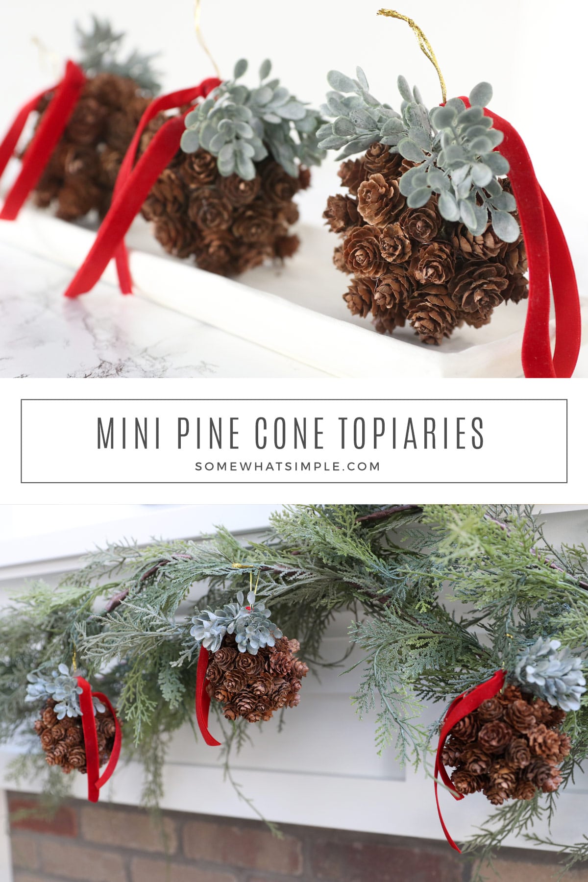 A pinecone topiary is a beautiful, simple craft that requires little artistic talent or expensive supplies. Learn how to make your own pinecone topiary here. via @somewhatsimple