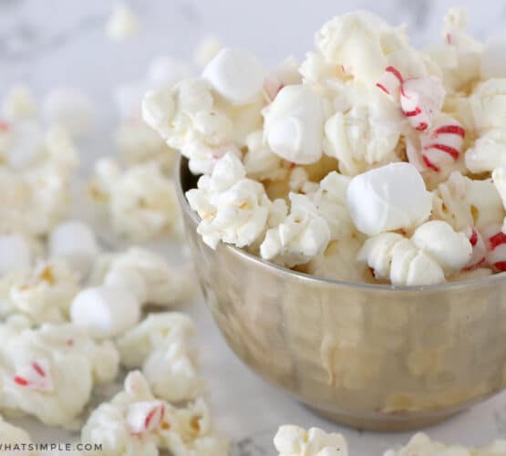 peppermint popcorn in a small bowl