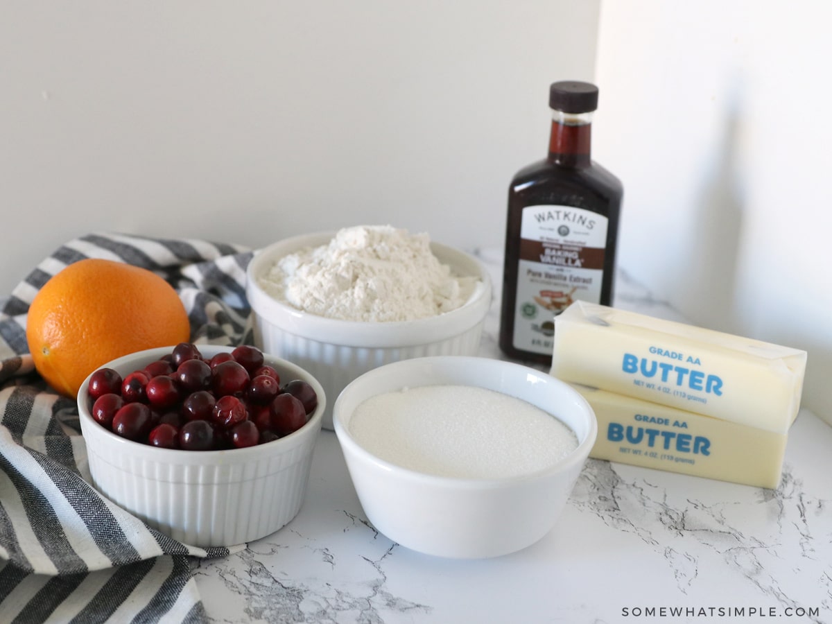 ingredients lined up to make cranberry orange shortbread cookies