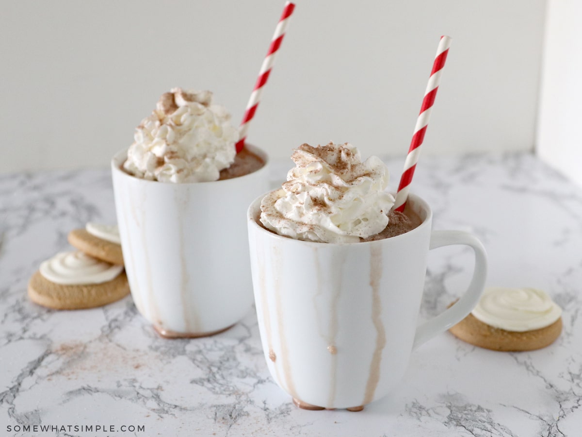 frozen hot chocolate in 2 mugs