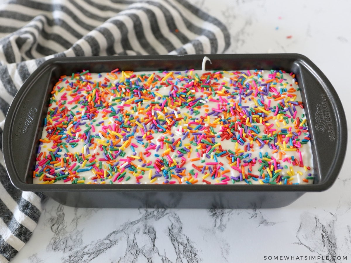 freezing birthday cake ice cream in a bread pan